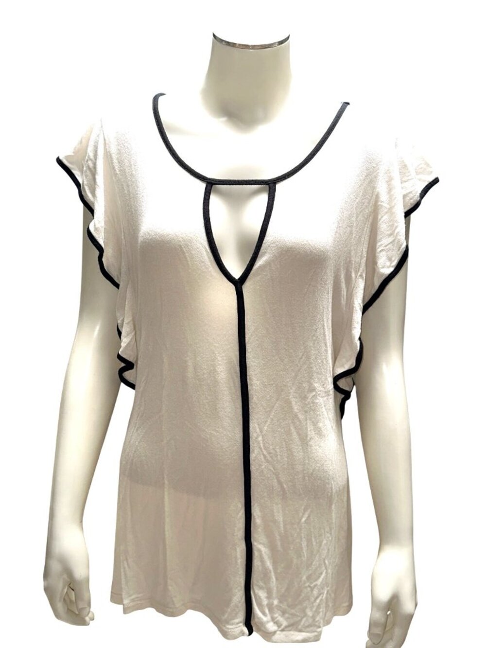 Bobeau Large White Black Ruffle Sleeve Keyhole Tunic Blouse City Chic Monochrome - Picture 2 of 9